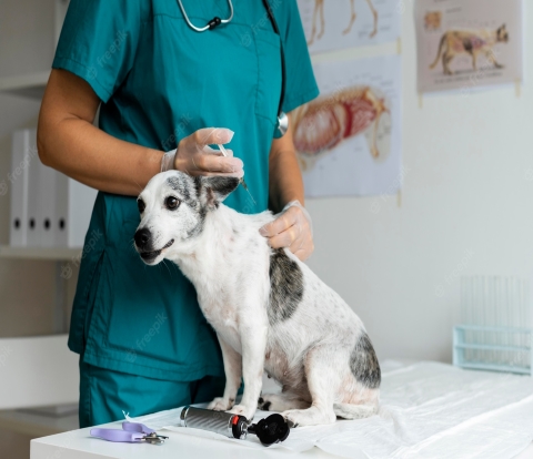 Veterinário ajudando cachorro